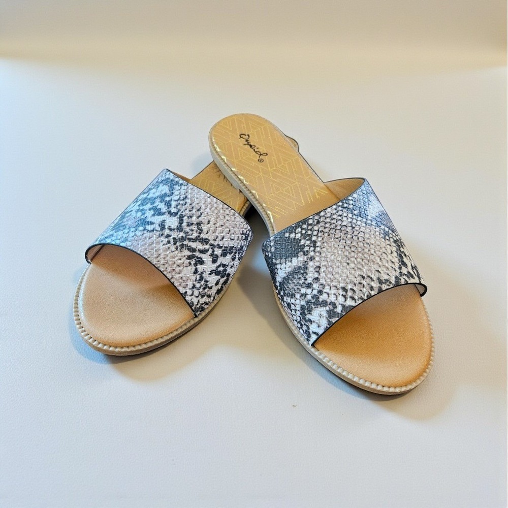 Qupid Desmond-22X‎ Womens Snakeskin Print Slide Sandals Flat Size 10 NEW